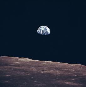 Earth rising, as seen from the moon