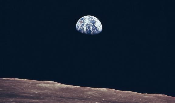 Earth rising, as seen from the moon